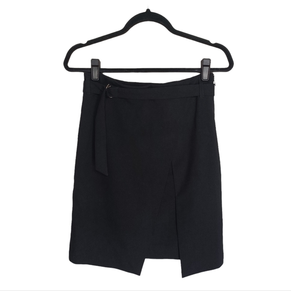 AMANDA + CHELSEA Black Split Front Skirt With Belt 2 (XSmall) - Picture 2 of 8